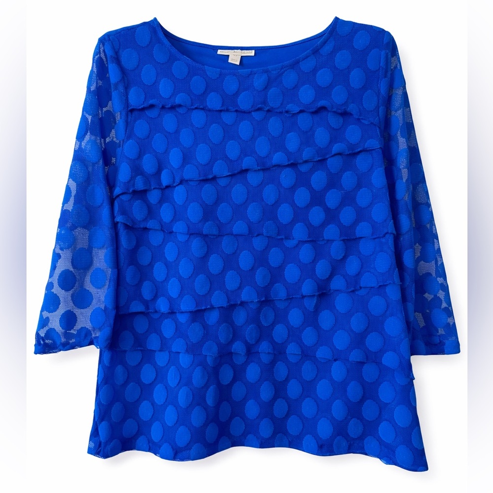 Dana Buchman Blouse Top Cobalt Blue Layered Polka Dot size XL